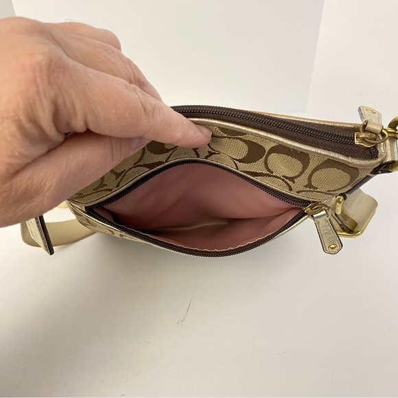 Coach Signature Crossbody with Yellow and Metallic Gold Leather Flower - Picture 8 of 17